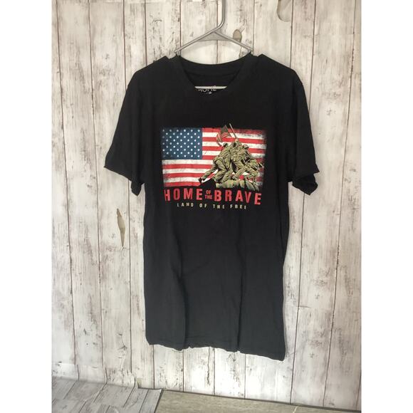 Pre-owned Home of the Brave Land of the Free Black T-Shirt Size L - Picture 1 of 3